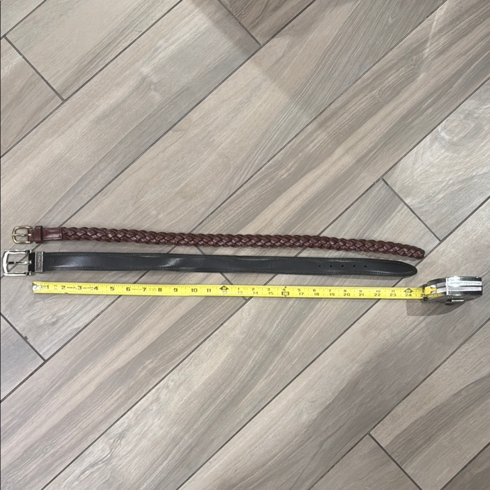 Boys bundle of 2 leather belts. Nautica reversible Brown/Black & braided tan